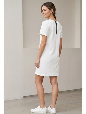 White Sans Souci Short Sleeve Dress S Polyester & Spandex With Back Zipper